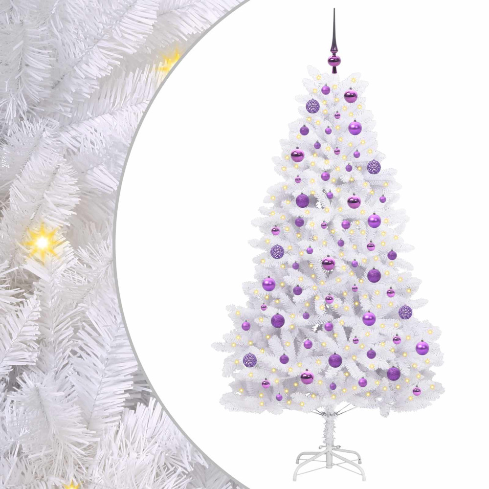 Produktbild för Plast Hingad Julgran med 300 LED-lampor Vit 180 cm PVC och stål