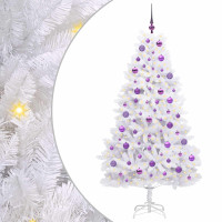 Produktbild för Plast Hingad Julgran med 300 LED-lampor Vit 180 cm PVC och stål