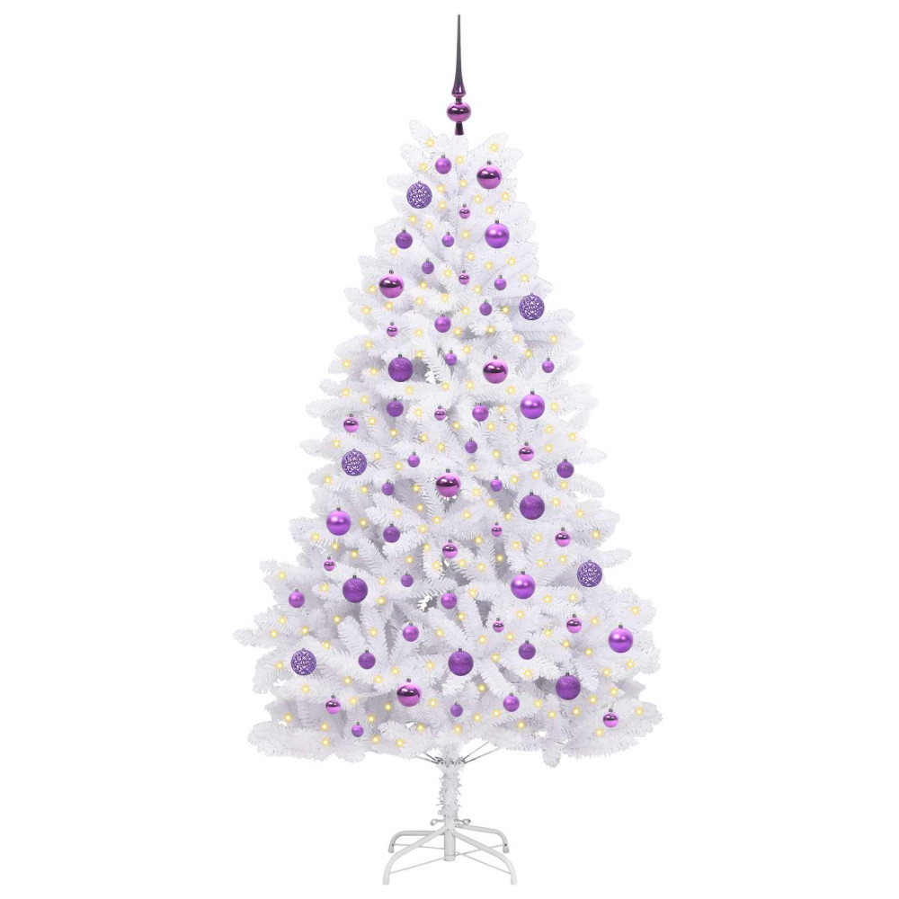 Produktbild för Plast Hingad Julgran med 300 LED-lampor Vit 180 cm PVC och stål