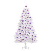 Produktbild för Plast Hingad Julgran med 300 LED-lampor Vit 180 cm PVC och stål