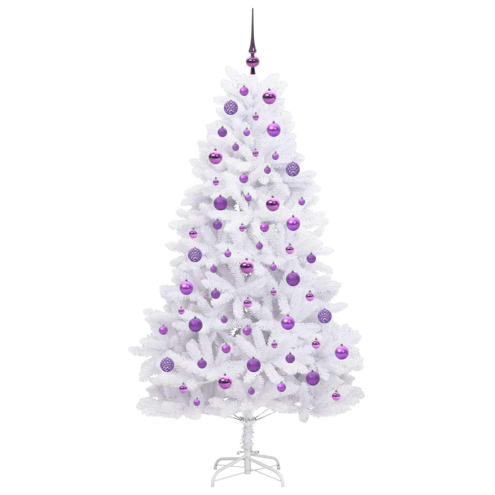 Produktbild för Plast Hingad Julgran med 300 LED-lampor Vit 180 cm PVC och stål