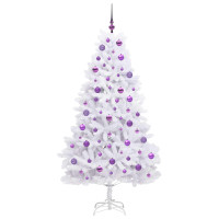 Produktbild för Plast Hingad Julgran med 300 LED-lampor Vit 180 cm PVC och stål