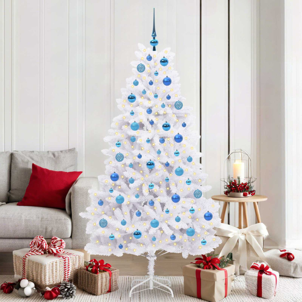 Produktbild för Plast Hingad Julgran med 300 LED-lampor Vit 180 cm PVC och stål