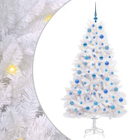Produktbild för Plast Hingad Julgran med 300 LED-lampor Vit 180 cm PVC och stål