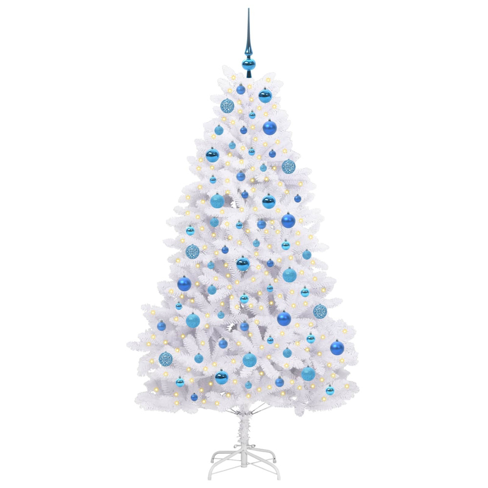 Produktbild för Plast Hingad Julgran med 300 LED-lampor Vit 180 cm PVC och stål