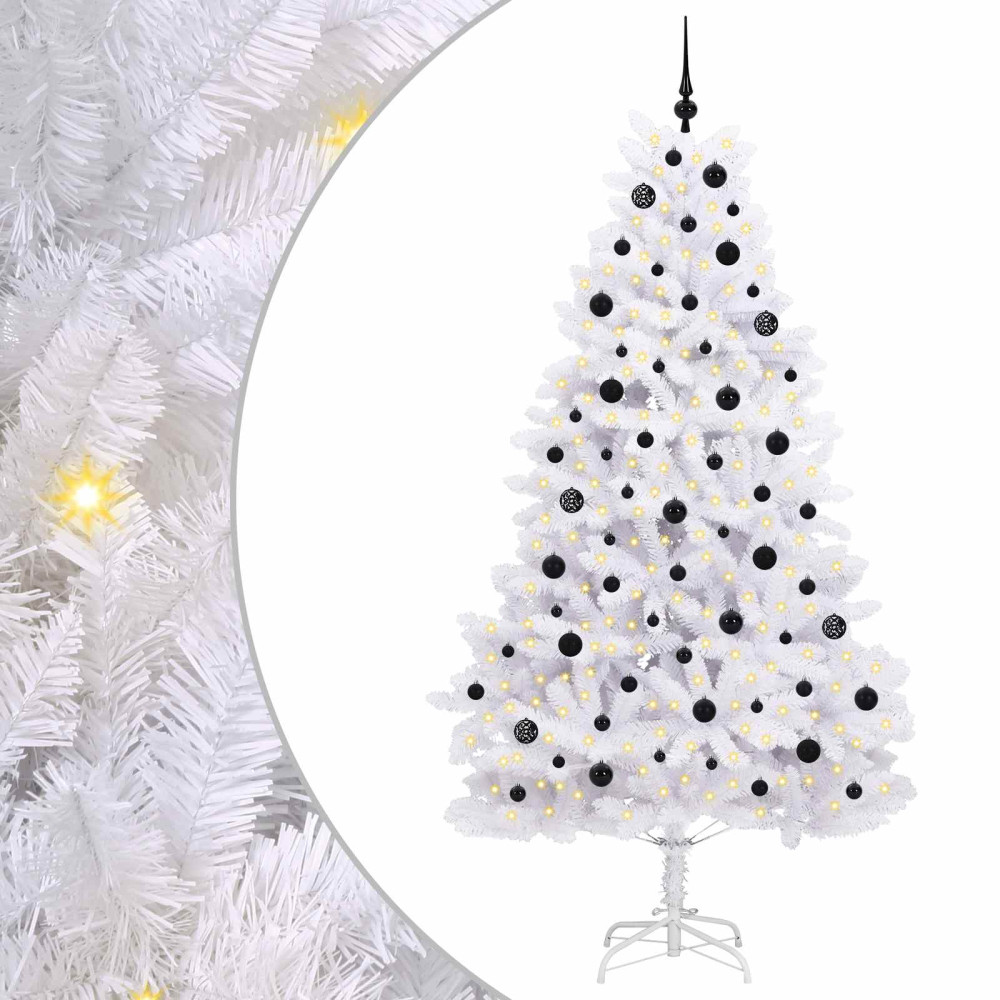 Produktbild för Plast Hingad Julgran med 300 LED-lampor Vit 210 cm PVC och stål