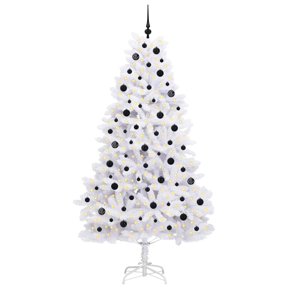 Produktbild för Plast Hingad Julgran med 300 LED-lampor Vit 210 cm PVC och stål