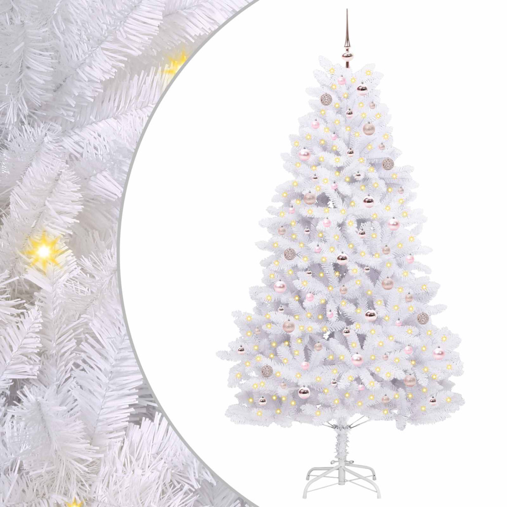 Produktbild för Plast Hingad Julgran med 300 LED-lampor Vit 210 cm PVC och stål