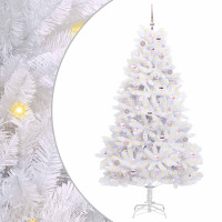Produktbild för Plast Hingad Julgran med 300 LED-lampor Vit 210 cm PVC och stål