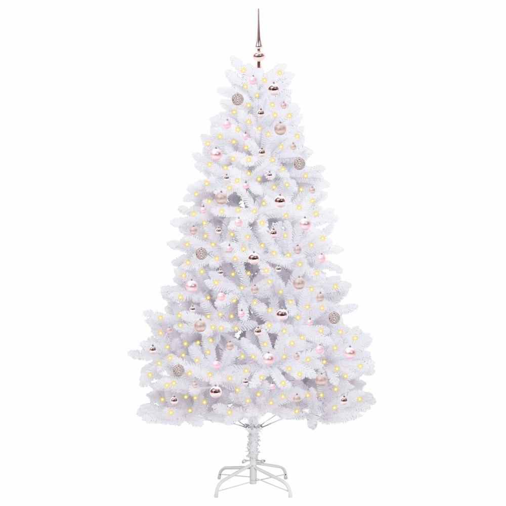 Produktbild för Plast Hingad Julgran med 300 LED-lampor Vit 210 cm PVC och stål