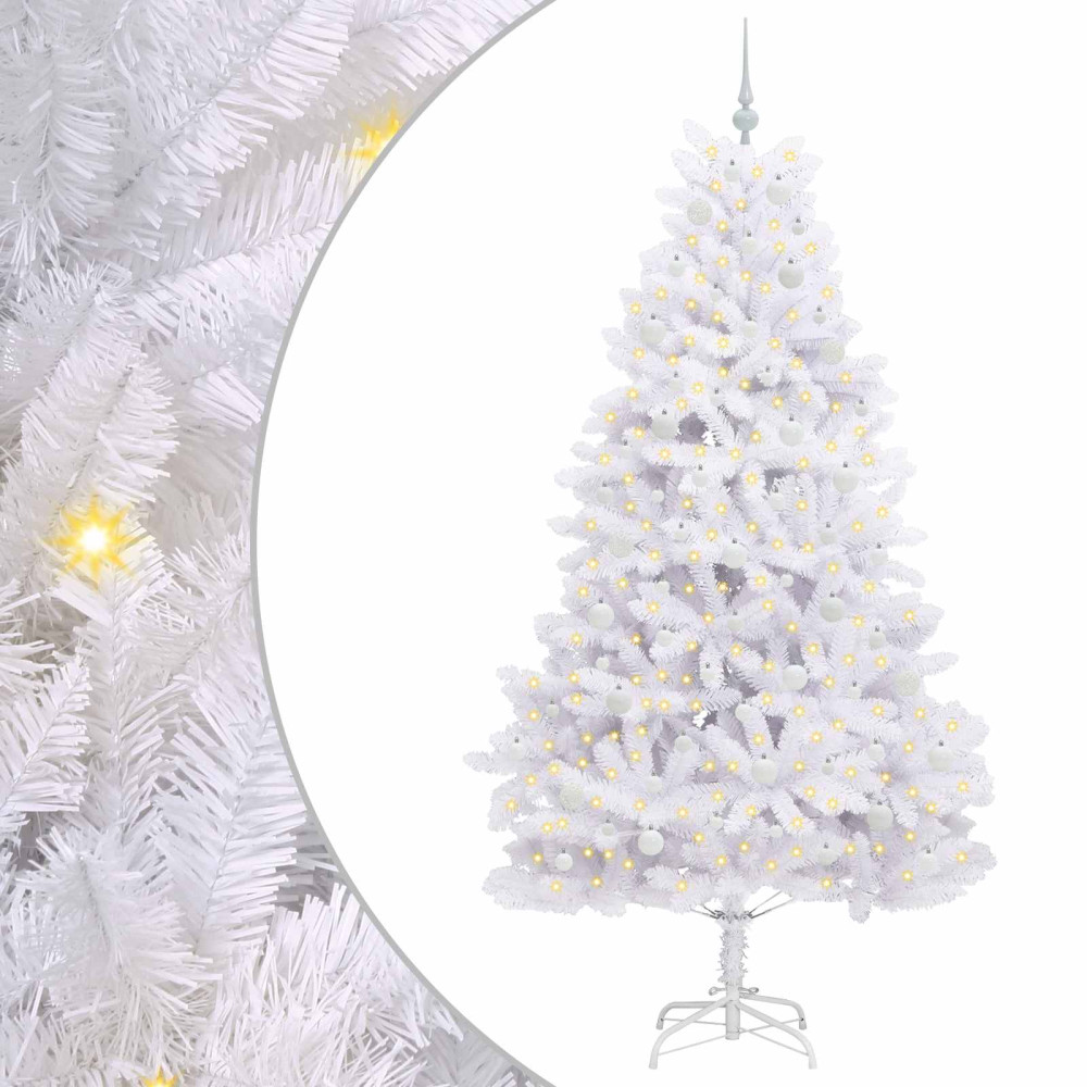 Produktbild för Plast Hingad Julgran med 300 LED-lampor Vit 210 cm PVC och stål