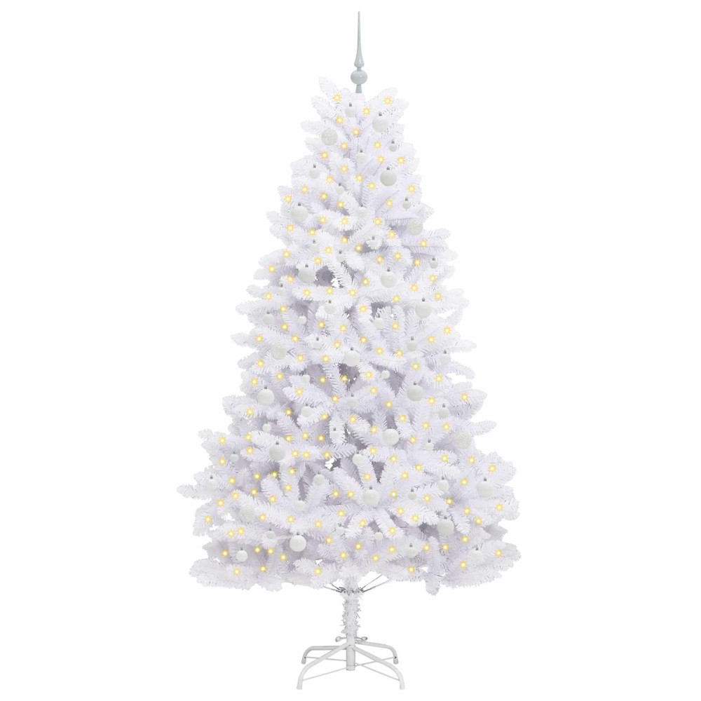 Produktbild för Plast Hingad Julgran med 300 LED-lampor Vit 210 cm PVC och stål
