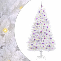 Produktbild för Plast Hingad Julgran med 300 LED-lampor Vit 210 cm PVC och stål