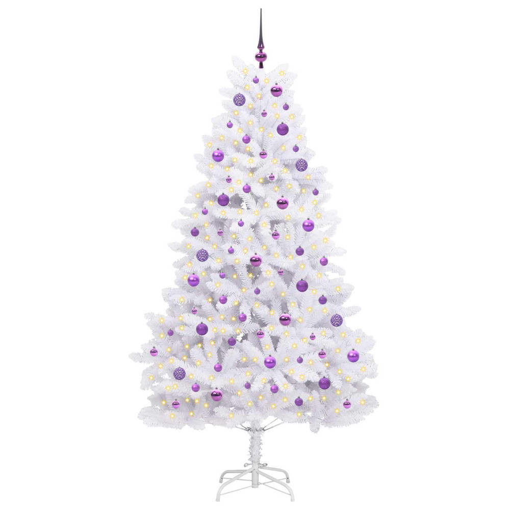 Produktbild för Plast Hingad Julgran med 300 LED-lampor Vit 210 cm PVC och stål