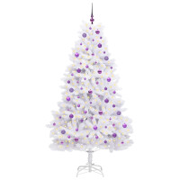 Produktbild för Plast Hingad Julgran med 300 LED-lampor Vit 210 cm PVC och stål
