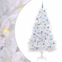 Produktbild för Plast Hingad Julgran med 300 LED-lampor Vit 210 cm PVC och stål