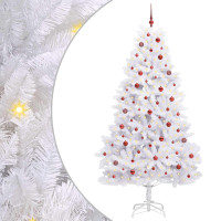 Produktbild för Plast Hingad Julgran med 300 LED-lampor Vit 240 cm PVC och stål