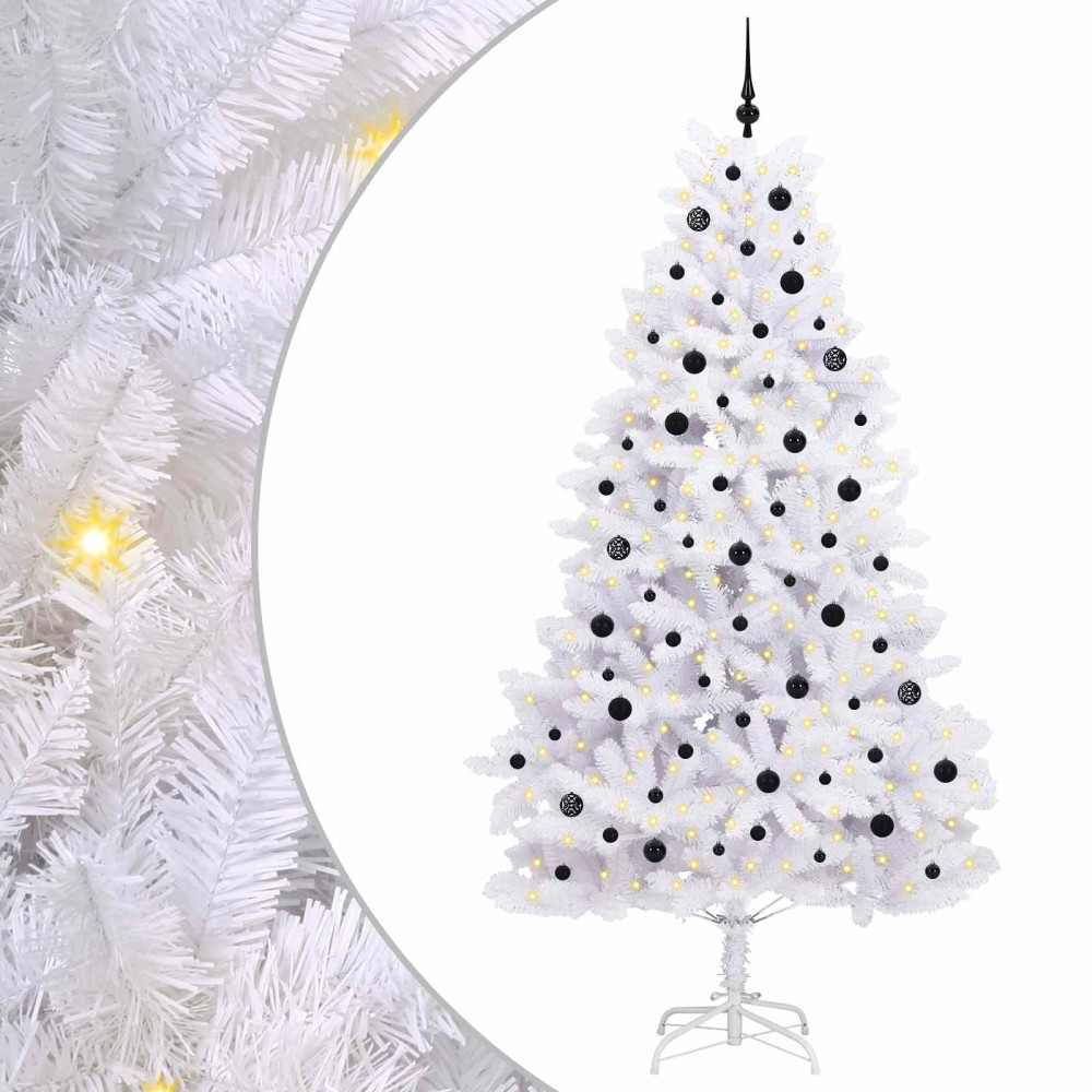 Produktbild för Plast Hingad Julgran med 300 LED-lampor Vit 240 cm PVC och stål