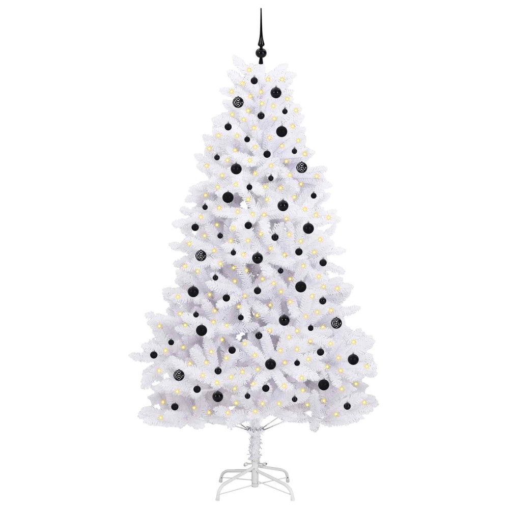 Produktbild för Plast Hingad Julgran med 300 LED-lampor Vit 240 cm PVC och stål
