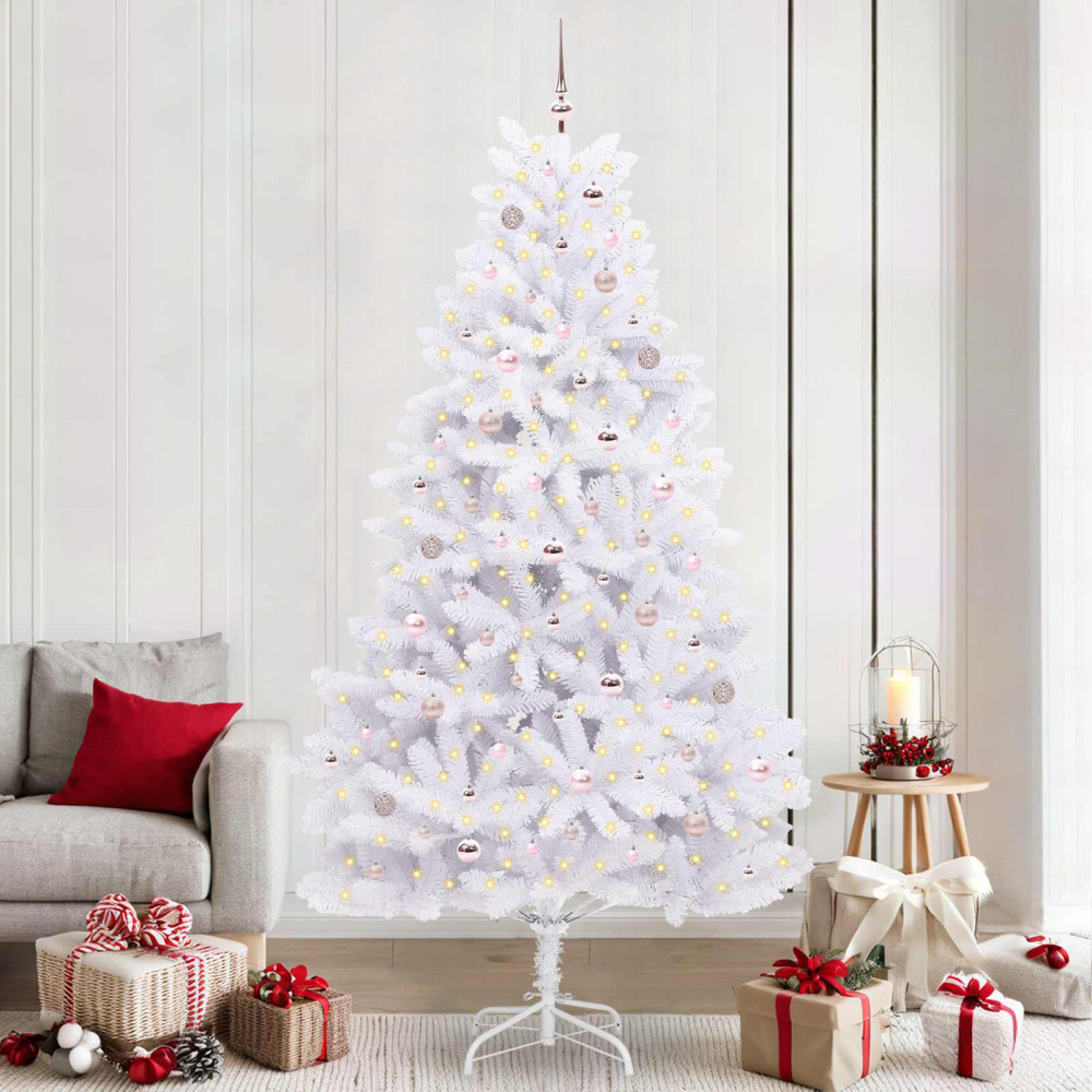 Produktbild för Plast Hingad Julgran med 300 LED-lampor Vit 240 cm PVC och stål