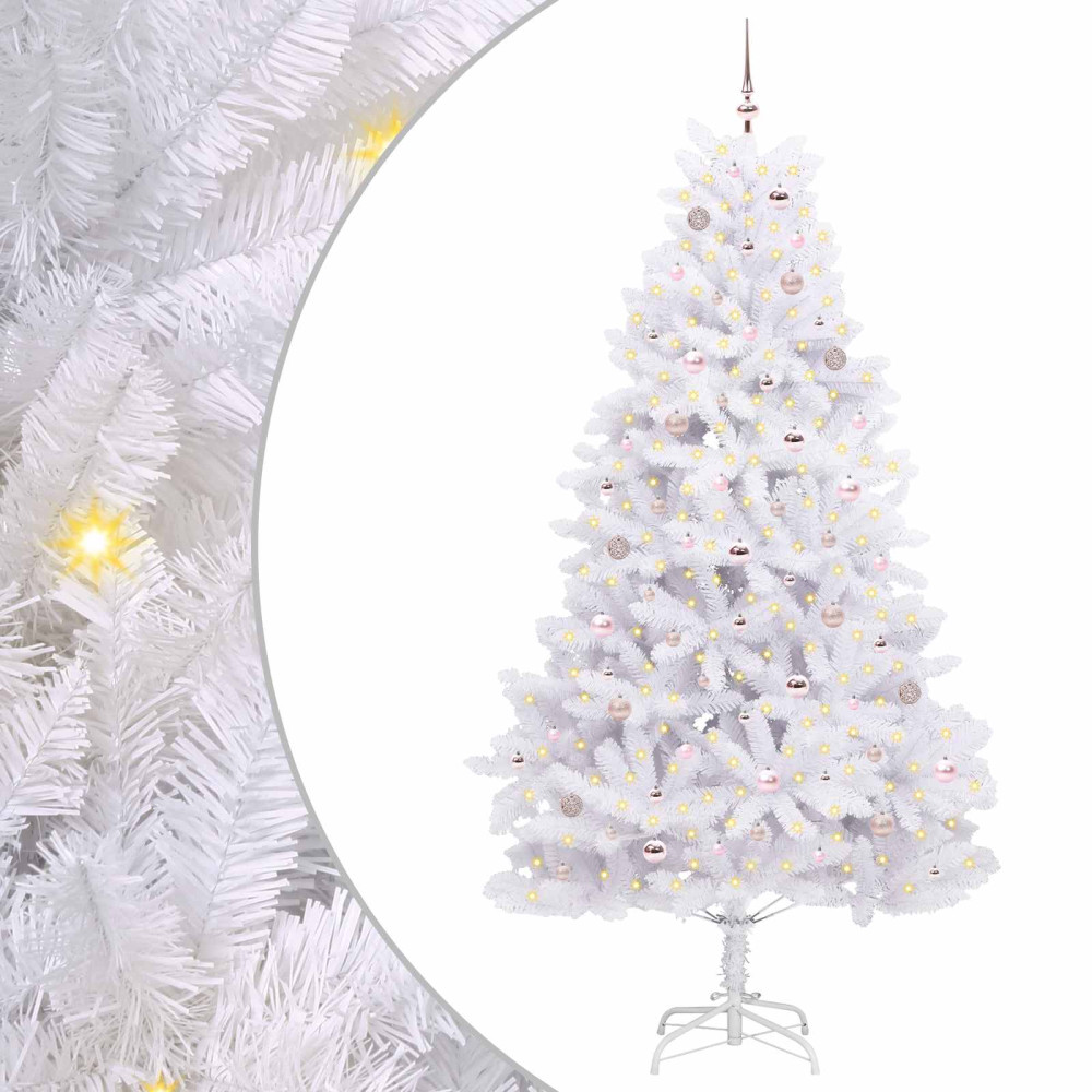 Produktbild för Plast Hingad Julgran med 300 LED-lampor Vit 240 cm PVC och stål