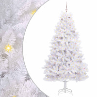 Produktbild för Plast Hingad Julgran med 300 LED-lampor Vit 240 cm PVC och stål