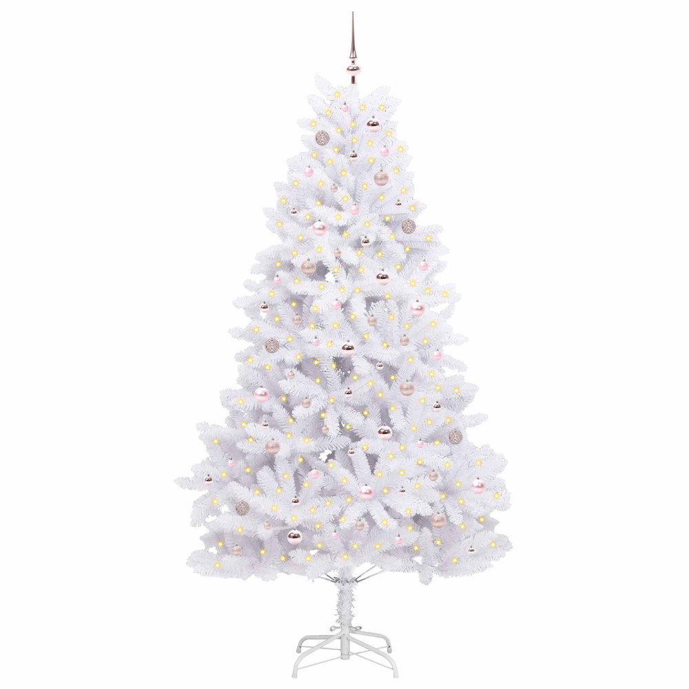 Produktbild för Plast Hingad Julgran med 300 LED-lampor Vit 240 cm PVC och stål