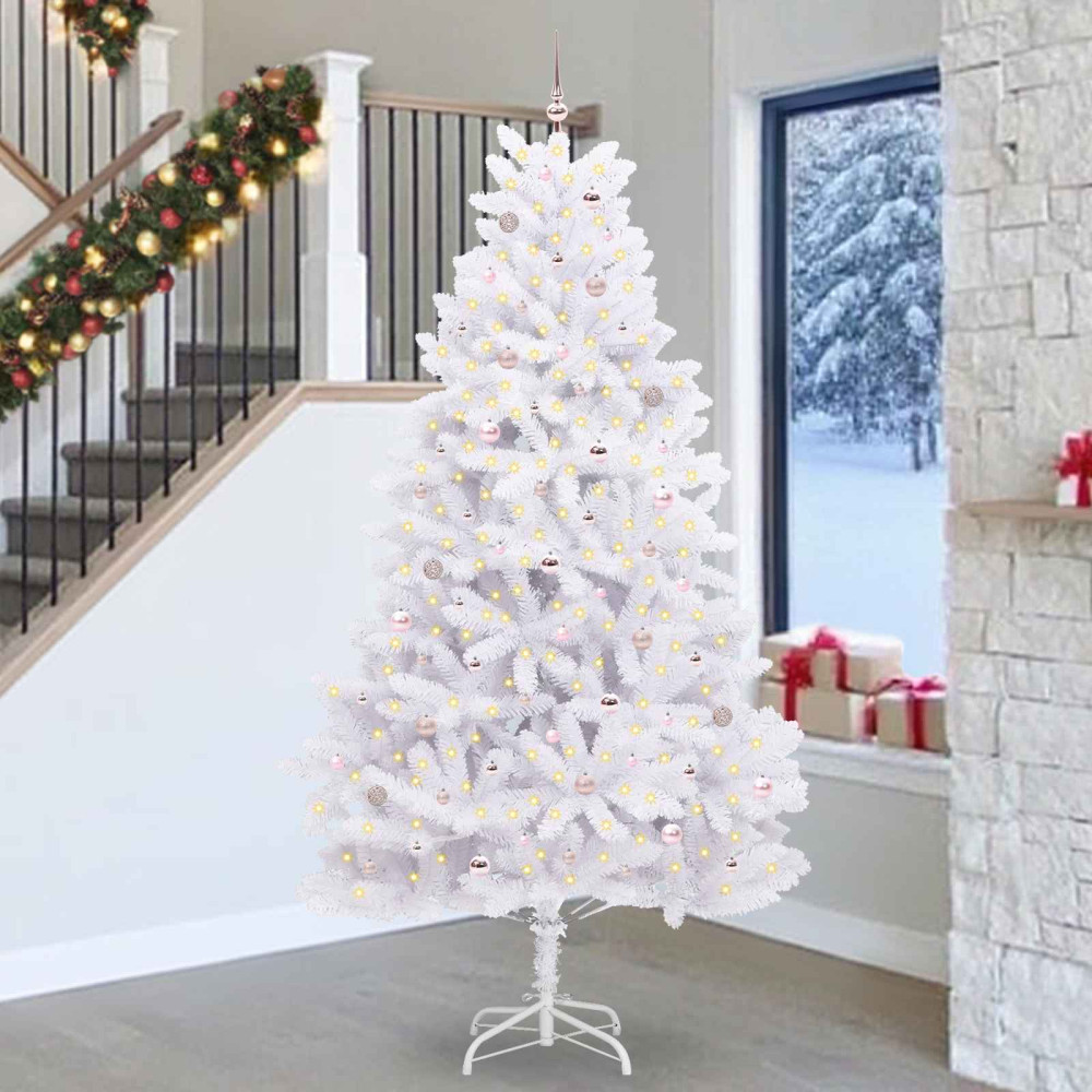 Produktbild för Plast Hingad Julgran med 300 LED-lampor Vit 270 cm PVC och stål