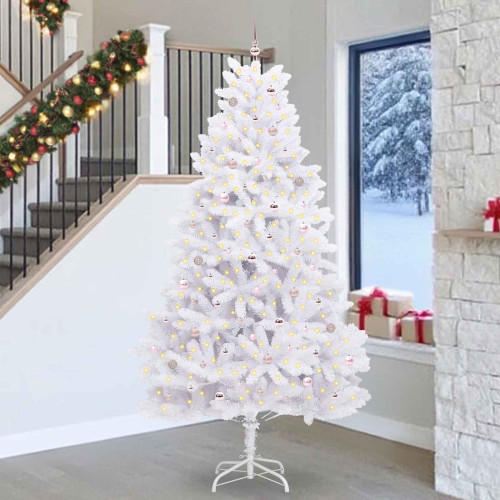 vidaXL Plast Hingad Julgran med 300 LED-lampor Vit 270 cm PVC och stål