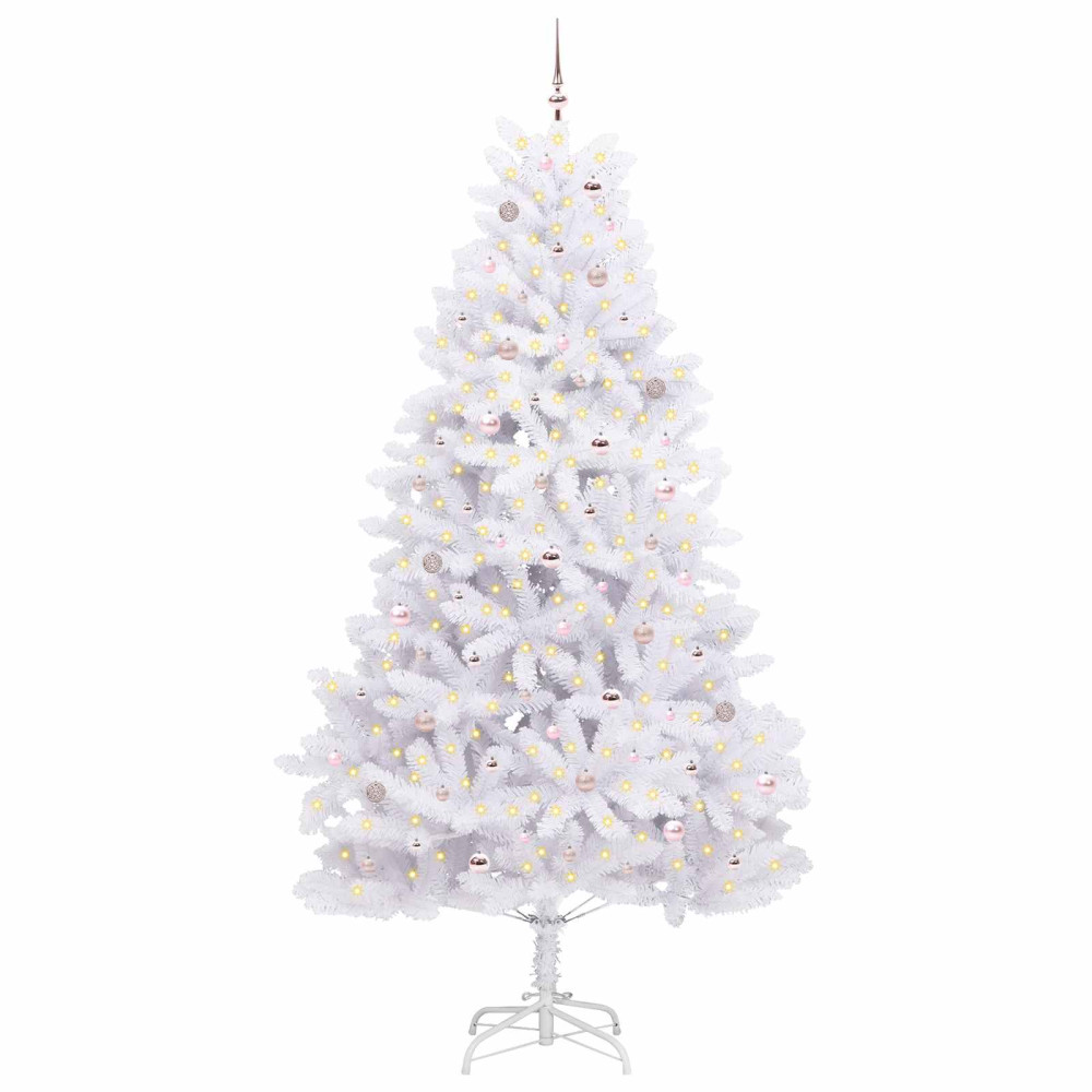 Produktbild för Plast Hingad Julgran med 300 LED-lampor Vit 270 cm PVC och stål