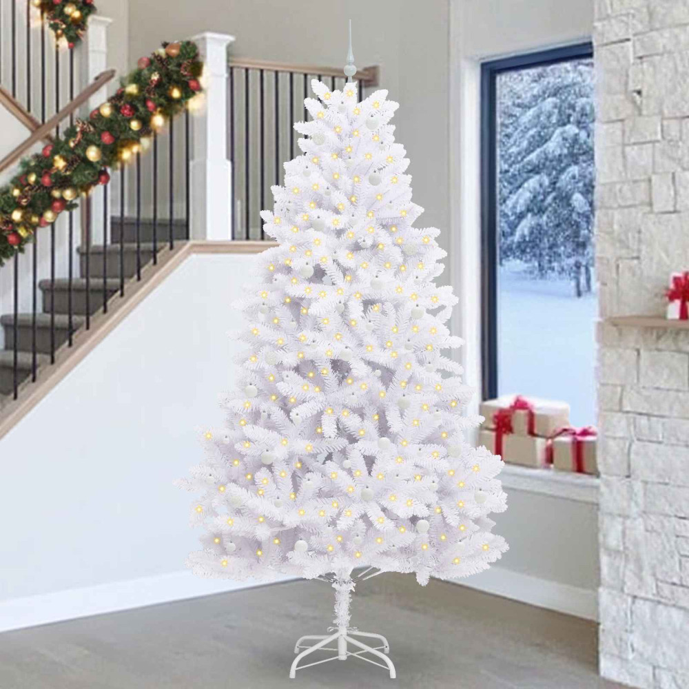 Produktbild för Plast Hingad Julgran med 300 LED-lampor Vit 270 cm PVC och stål