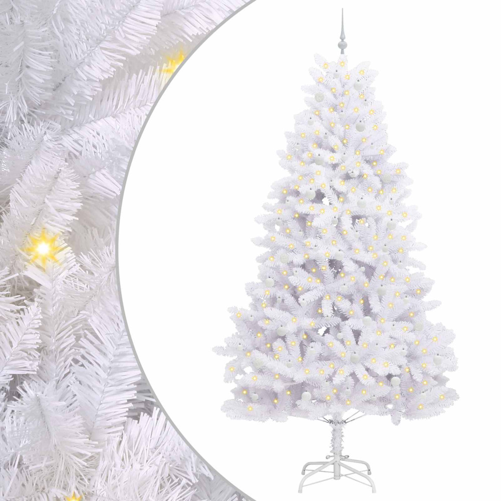 Produktbild för Plast Hingad Julgran med 300 LED-lampor Vit 270 cm PVC och stål