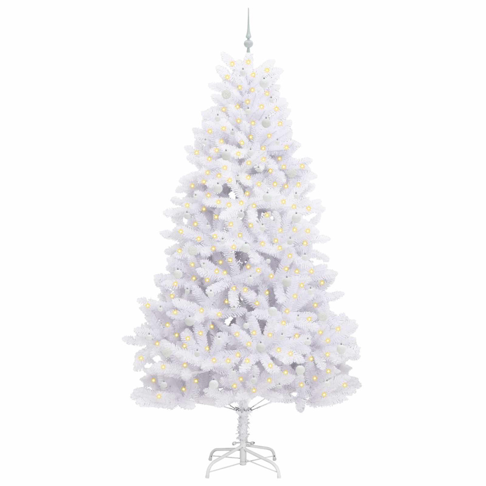 Produktbild för Plast Hingad Julgran med 300 LED-lampor Vit 270 cm PVC och stål