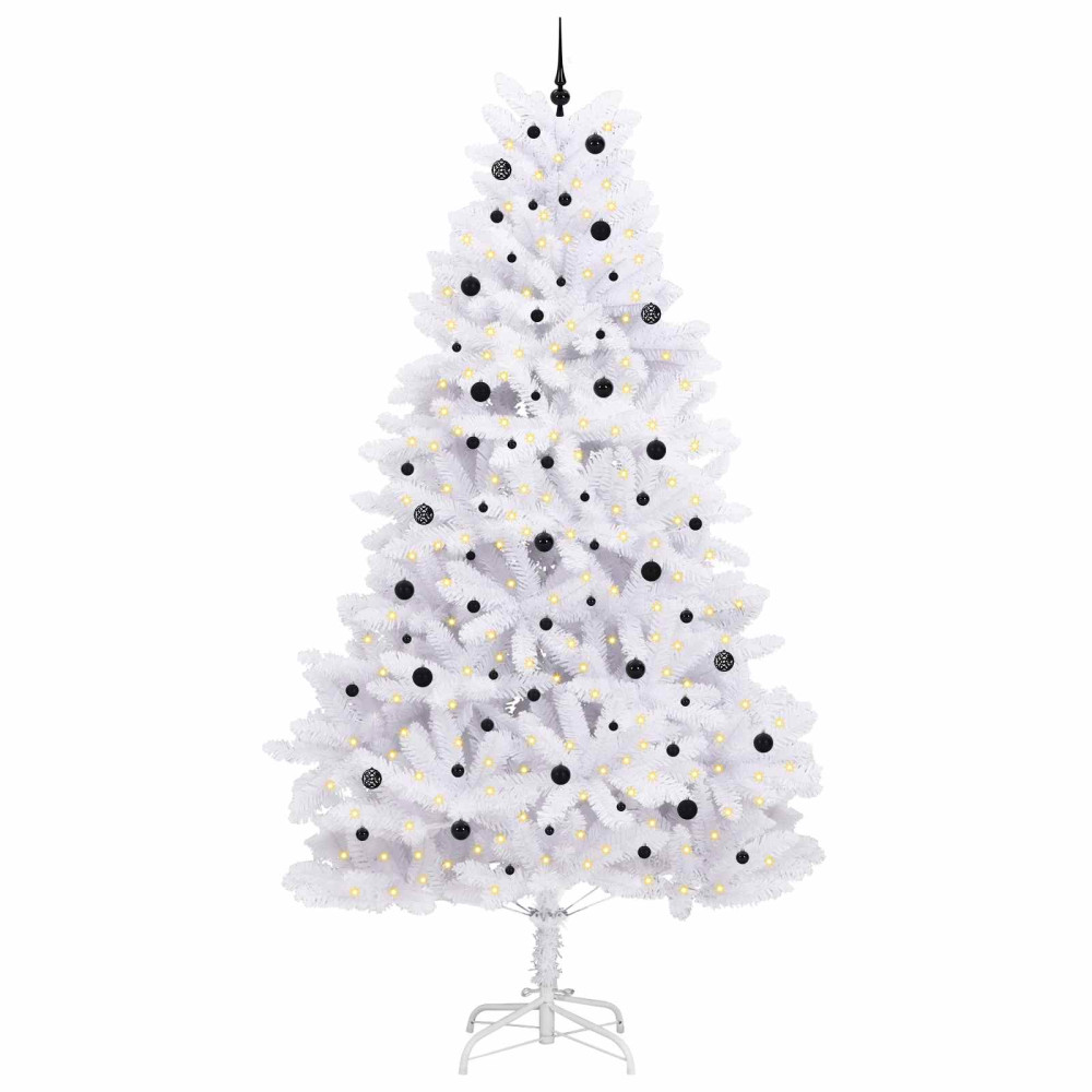 Produktbild för Plast Hingad Julgran med 300 LED-lampor Vit 300 cm PVC och stål