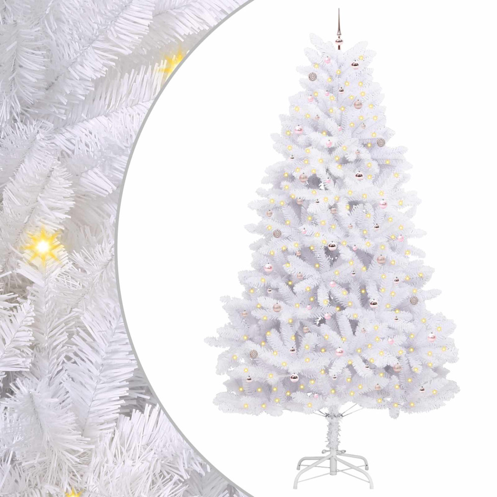 Produktbild för Plast Hingad Julgran med 300 LED-lampor Vit 300 cm PVC och stål