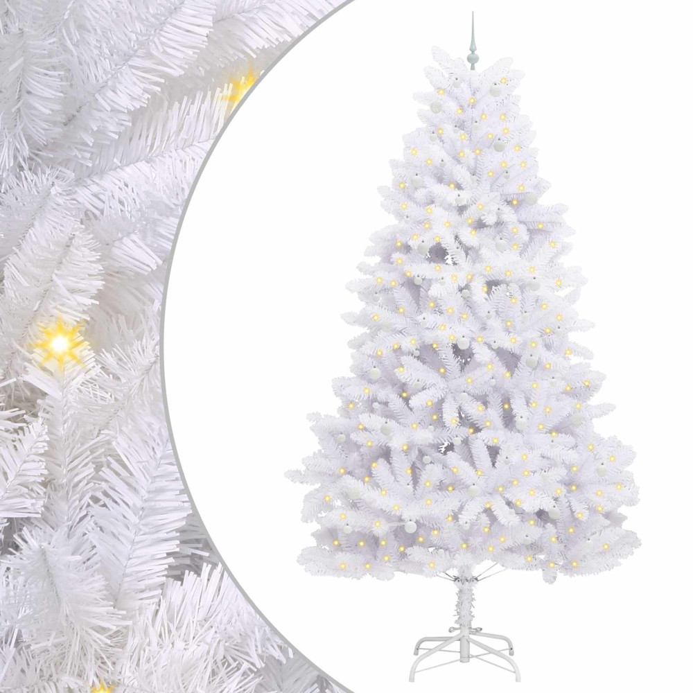 Produktbild för Plast Hingad Julgran med 300 LED-lampor Vit 300 cm PVC och stål