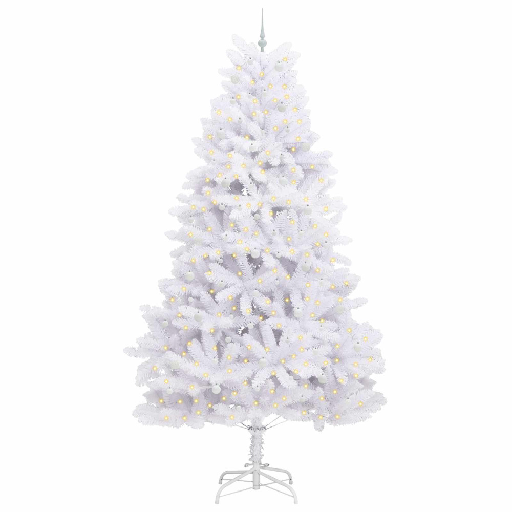 Produktbild för Plast Hingad Julgran med 300 LED-lampor Vit 300 cm PVC och stål