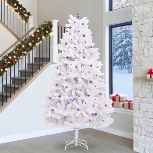 vidaXL Plast Hingad Julgran med 300 LED-lampor Vit 300 cm PVC och stål