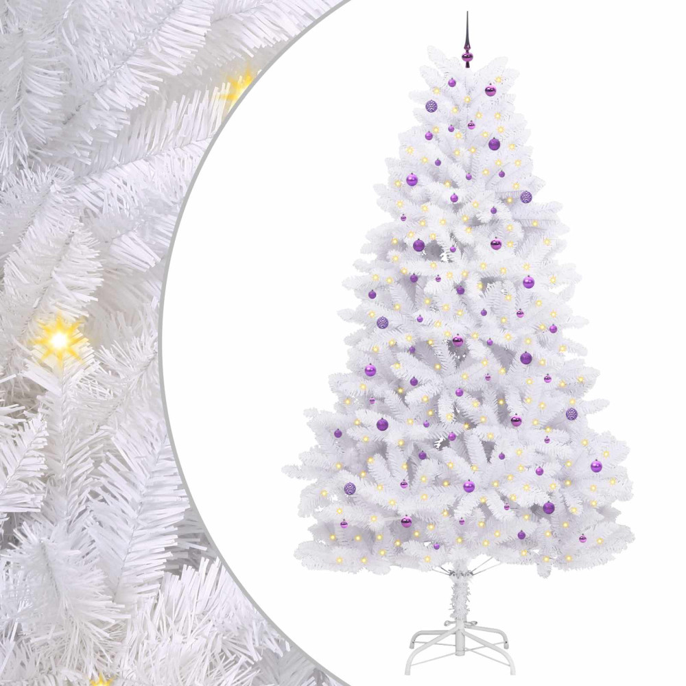Produktbild för Plast Hingad Julgran med 300 LED-lampor Vit 300 cm PVC och stål
