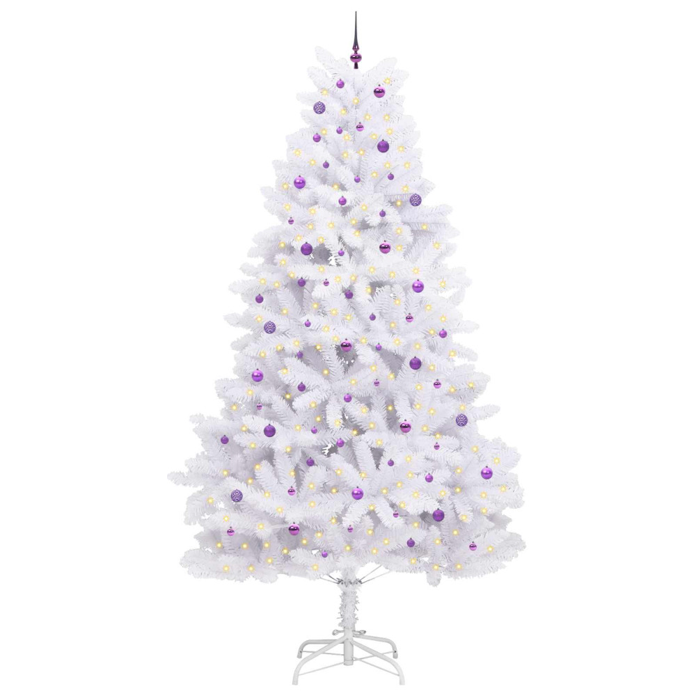 Produktbild för Plast Hingad Julgran med 300 LED-lampor Vit 300 cm PVC och stål