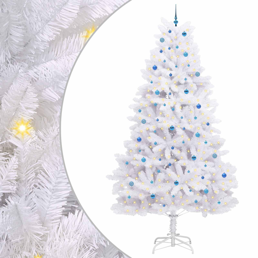 Produktbild för Plast Hingad Julgran med 300 LED-lampor Vit 300 cm PVC och stål