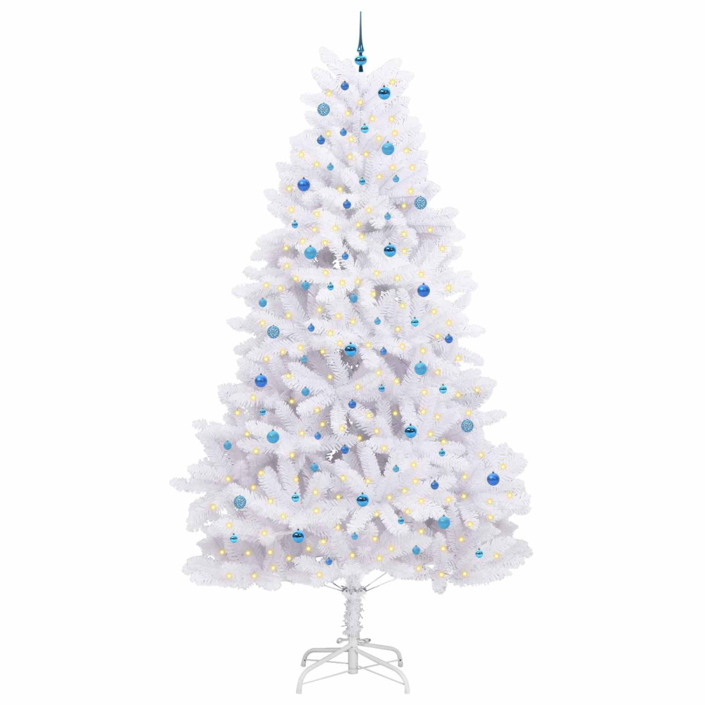 Produktbild för Plast Hingad Julgran med 300 LED-lampor Vit 300 cm PVC och stål