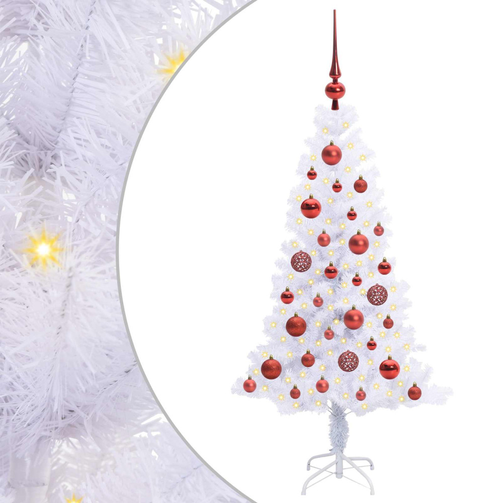 Produktbild för Konstgjord julgran med 150 LED-lampor Vit 120 cm PVC och Stål