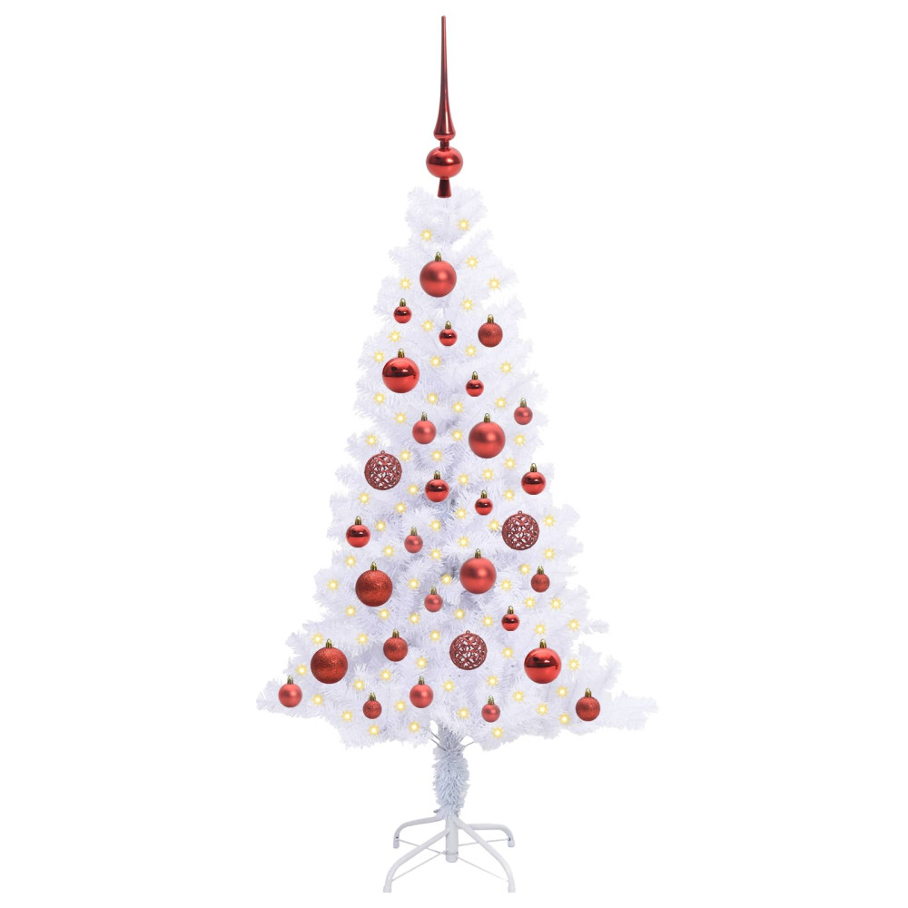 Produktbild för Konstgjord julgran med 150 LED-lampor Vit 120 cm PVC och Stål