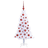 Produktbild för Konstgjord julgran med 150 LED-lampor Vit 120 cm PVC och Stål