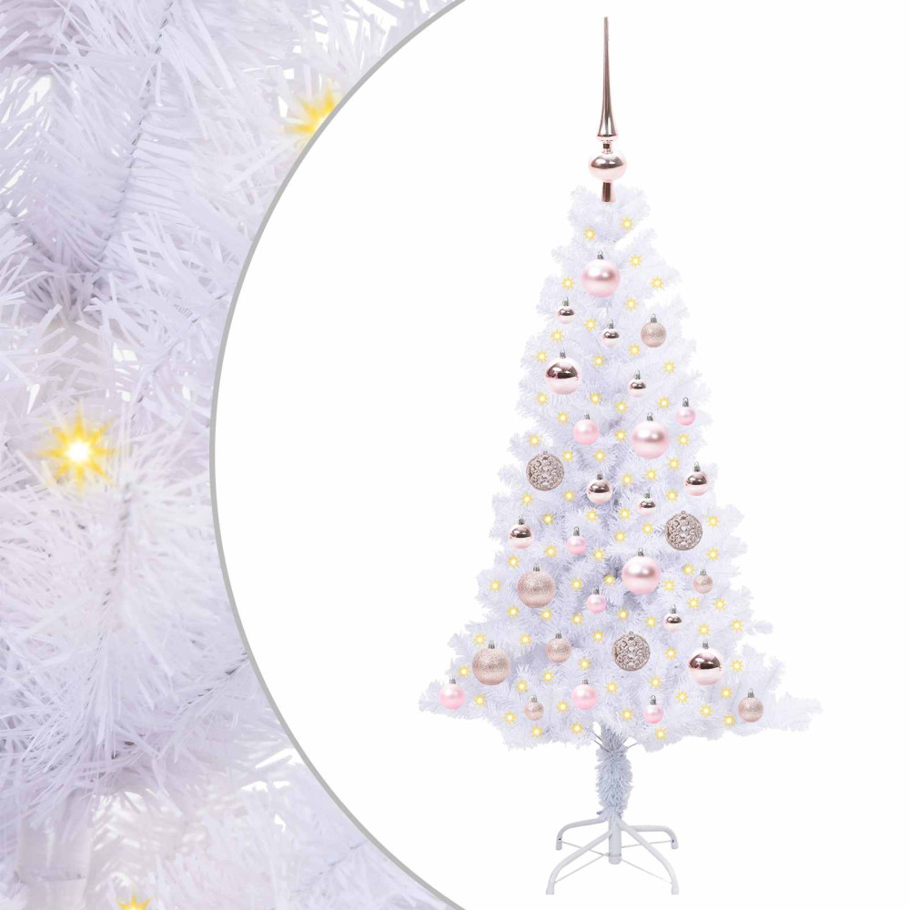 Produktbild för Konstgjord julgran med 150 LED-lampor Vit 120 cm PVC och Stål
