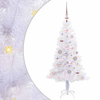 Produktbild för Konstgjord julgran med 150 LED-lampor Vit 120 cm PVC och Stål