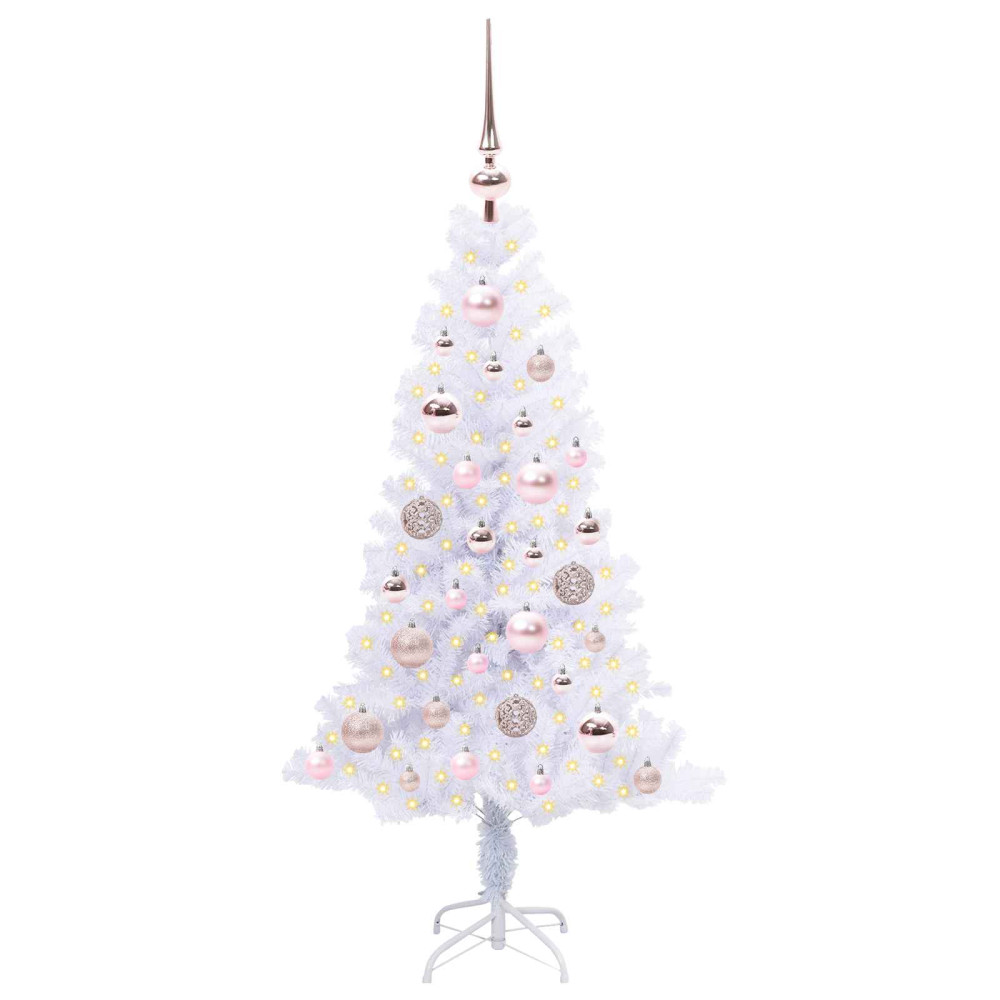 Produktbild för Konstgjord julgran med 150 LED-lampor Vit 120 cm PVC och Stål