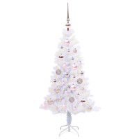 Produktbild för Konstgjord julgran med 150 LED-lampor Vit 120 cm PVC och Stål
