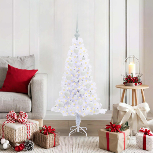vidaXL Konstgjord julgran med 150 LED-lampor Vit 120 cm PVC och Stål